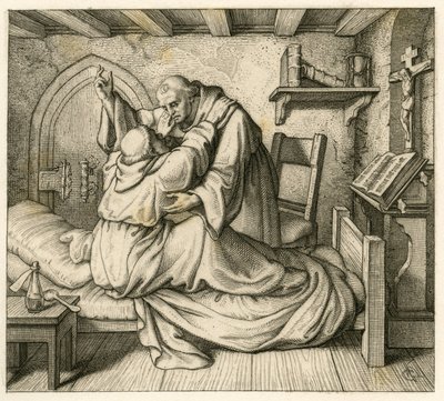 Martin Luther får trøst af en gammel munk, fordi han var udmattet af krop og menneskesind af Gustav Ferdinand Leopold Konig