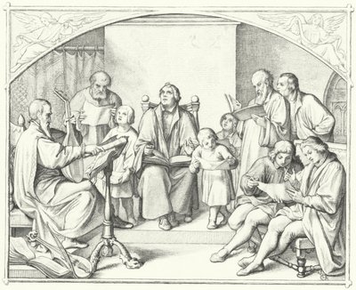 Martin Luther synger med et kirkekor (stik) af Gustav Ferdinand Leopold Konig