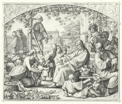 Martin Luther med sin familie og nogle af hans samtidige nyder sommeren (gravering) af Gustav Ferdinand Leopold Konig