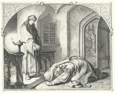 Martin Luther med købmanden Hans Kohlhase (stik) af Gustav Ferdinand Leopold Konig