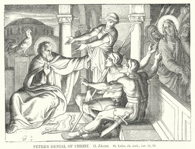 Peters fornægtelse af Kristus, St. Lukas, kap xxii, ver 55, 56 (gravering) af Gustav Jager