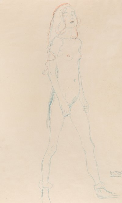 En ung nøgen pige, ca. 1917. af Gustav Klimt