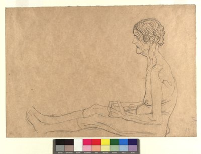 Aktstudie einer sitzenden alten Frau af Gustav Klimt