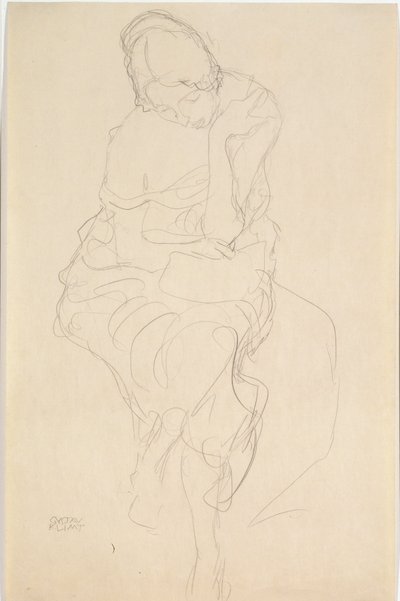 Set forfra af den person, der sidder på en skammel af Gustav Klimt