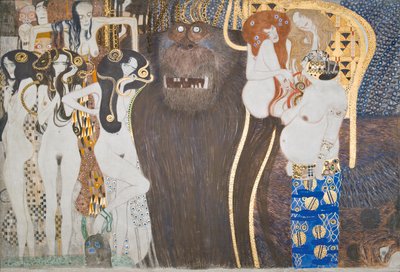 Beethoven Frise: De fjendtlige kræfter - panel 1, frontvæg af Gustav Klimt