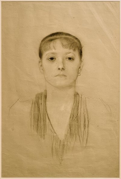 Halvfigursportræt af en pige set forfra af Gustav Klimt