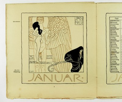 Kalenderblad for januar 1901 (farvelitografi) af Gustav Klimt