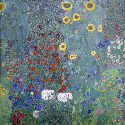 Sommerhushave med solblomster af Gustav Klimt