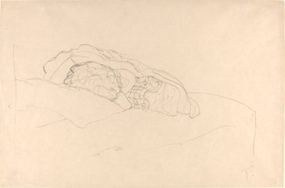 Sammenkrøllet pige på sengen af Gustav Klimt
