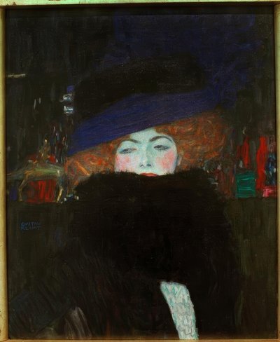 Dame med hat og fjerboa af Gustav Klimt