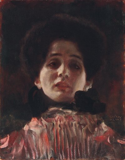 Helt ansigtsportræt af en dame; Damenbildnis en face, c.1898 af Gustav Klimt