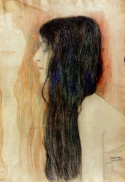 Pige med langt hår, 1898-99 (pastel på papir) af Gustav Klimt