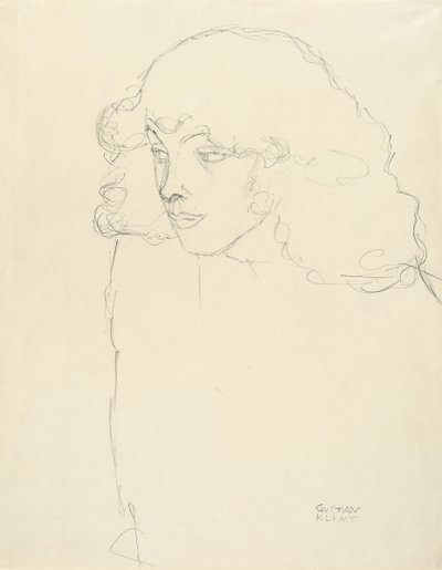 Halv-længde portræt af en pige i trekvart profil, 1913 af Gustav Klimt