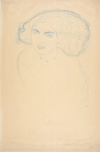 Hoved af en kvinde, ca. 1916. af Gustav Klimt