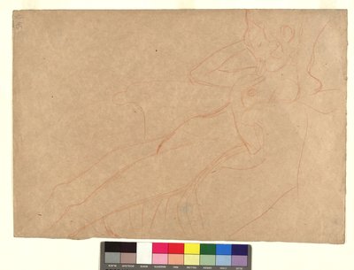 In einem Armsessel lehnender weiblicher Akt im Profil af Gustav Klimt