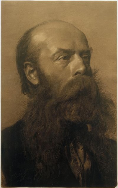 Skægget mandshoved i trekvart profil til højre af Gustav Klimt