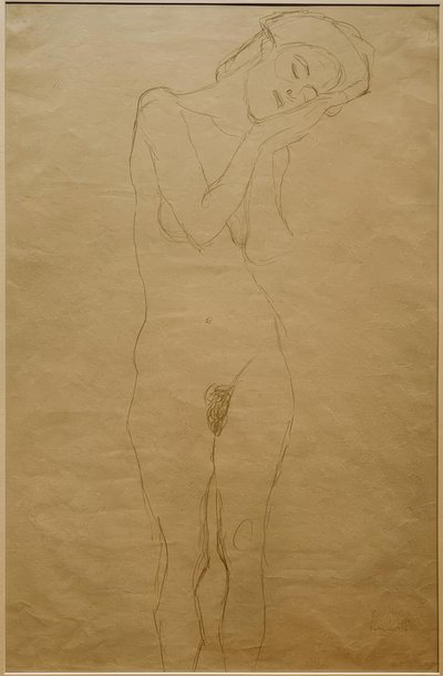 Nøgen forfra, hænderne på kinden af Gustav Klimt