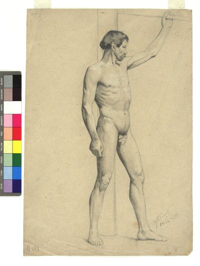 Mandlig akademisk nøgenmodel i positur af Gustav Klimt