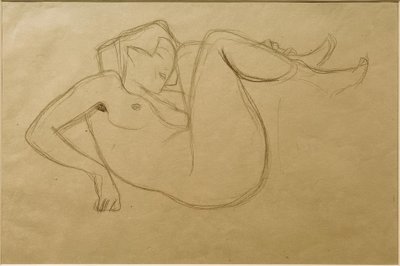 Nøgen pige, der sidder på huk med trukket lår (studie) af Gustav Klimt