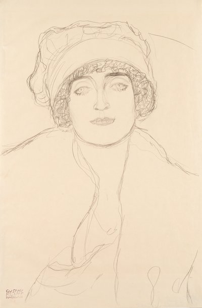 Portræt i hat, 1917-118 af Gustav Klimt