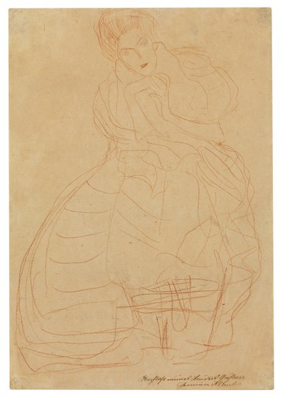 Portræt af Adele Bloch-Bauer. Kostumestudie med hænderne holdt i en hesteskoform af Gustav Klimt