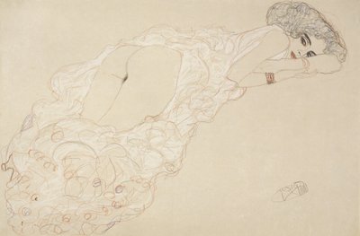 Liggende nøgen liggende på maven og vendt mod højre af Gustav Klimt