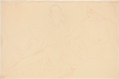 liggende nøgenbilleder; Støttet liggende figur, gentagelse til venstre, 1913 af Gustav Klimt