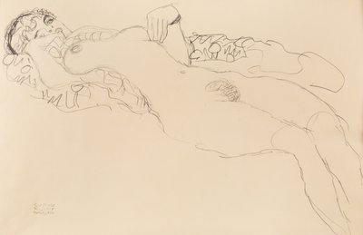 Liggende nøgen kvinde, mod venstre, 1917. af Gustav Klimt