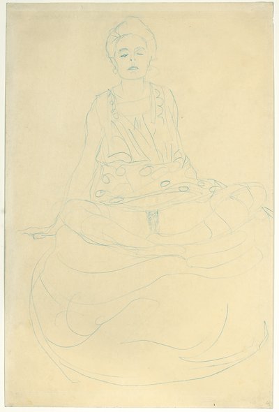 Siddende halvlængde nøgen forfra; Siddende halvnøgen forfra, 1907 af Gustav Klimt