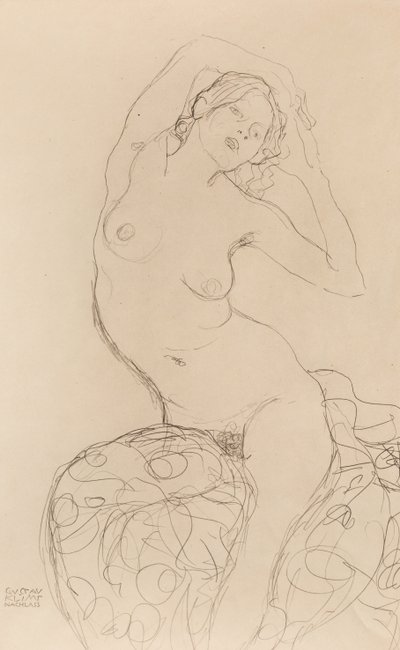 Siddende nøgen, ca 1914-1916. af Gustav Klimt