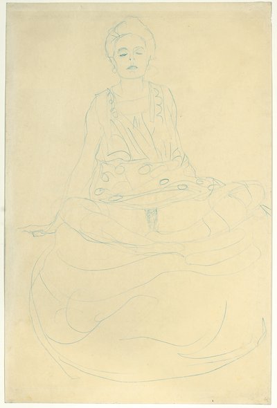 Siddende halvnøgen forfra, ca. 1907 (blyant på papir) af Gustav Klimt