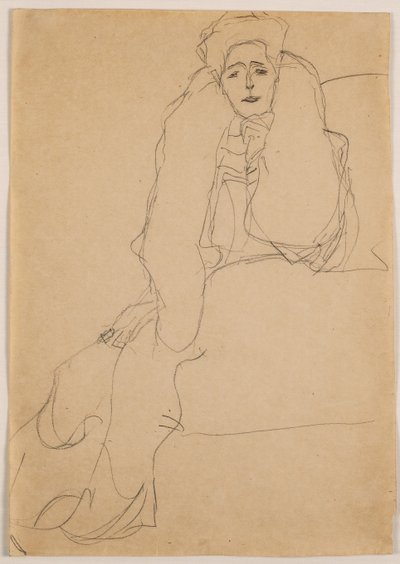 Siddende til venstre, overkroppen læner sig fremad; Siddende venstre, torso fremad, venstre støttet op, 1904-1905 af Gustav Klimt