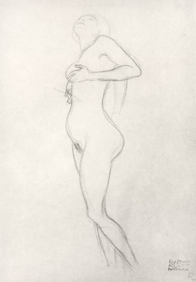 Stående nøgen pige ser op af Gustav Klimt