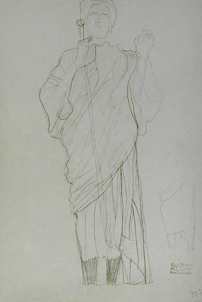 Stående kvinde, der holder sværd af Gustav Klimt