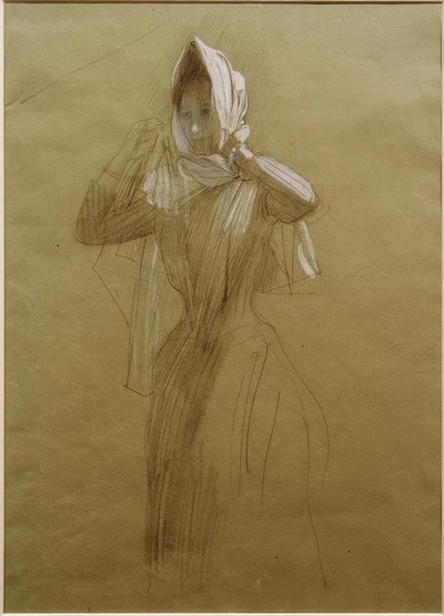 Stående ung kvinde, svøbende et tørklæde af Gustav Klimt