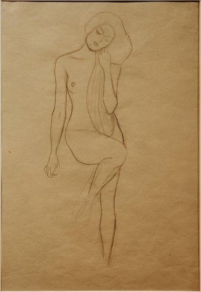 Stående nøgen kvinde med løftet højre ben af Gustav Klimt