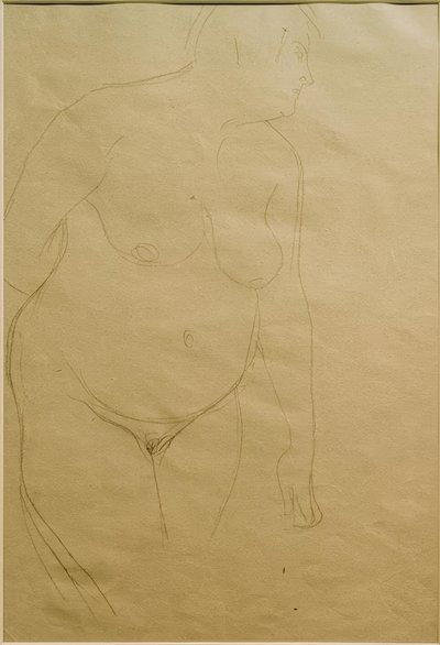 Stående, tyk kvinde nøgen lidt til højre (studie) af Gustav Klimt