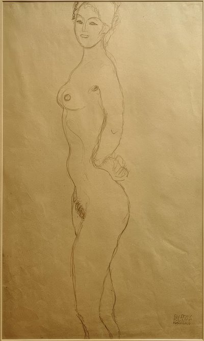 Stående kvindelig nøgen til venstre, aflever ... af Gustav Klimt