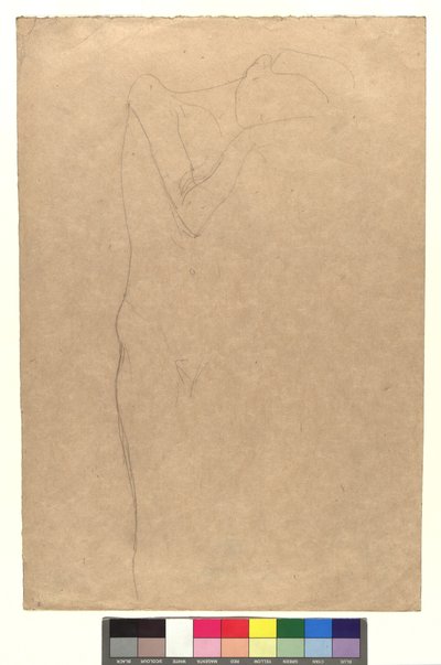 Studie zu einem stehenden weiblichen Akt, die Hände an die Wange gelegt af Gustav Klimt