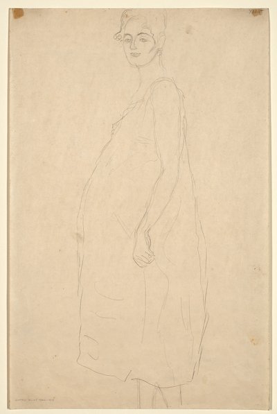 Studie af en påklædt gravid kvinde, ca. 1915-16 (blyant på simili Japan-papir) af Gustav Klimt
