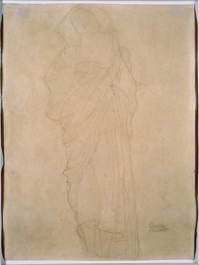 Studie af en kvinde til "Jurisprudence", ca. 1903 (grafit på papir) af Gustav Klimt