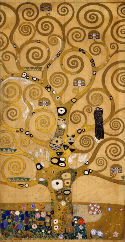 Livets træ (Stoclet Frieze) detalje af venstre side, ca. 1905-09 (tempera & akvarel) af Gustav Klimt