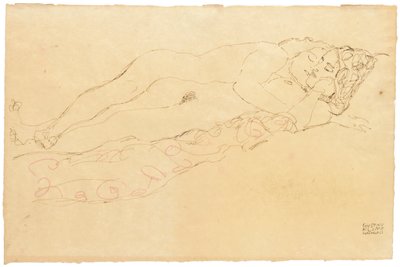 To liggende nøgenbilleder, ca. 1913 af Gustav Klimt