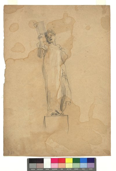 Weibliche Figur auf einem Sockel af Gustav Klimt
