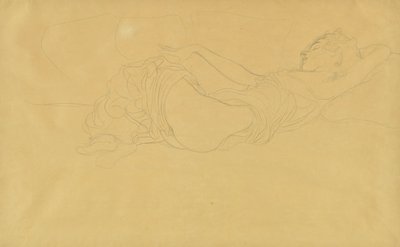 Kvinde liggende på ryggen, delvist påklædt af Gustav Klimt