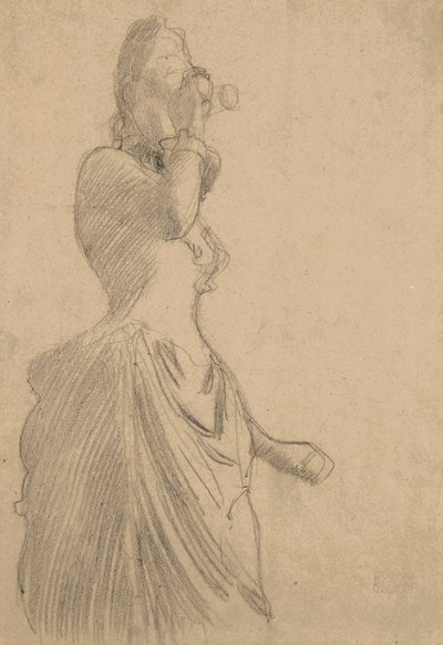Kvinde med kikkert, ca. 1888 (sort kridt på tonet lagenpapir) af Gustav Klimt