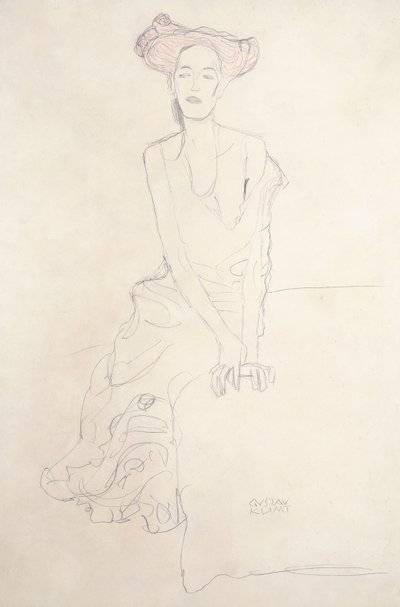 Ung kvinde, der støtter sig selv med sine hænder af Gustav Klimt