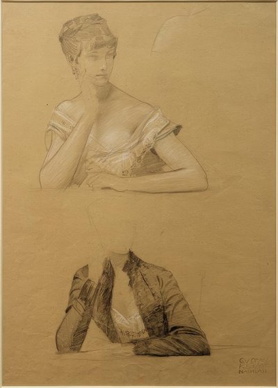 To studier af en ung kvinde siddende ved et bord af Gustav Klimt