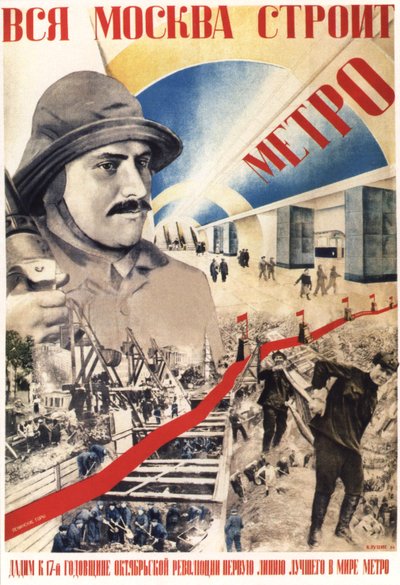 Hele Moskva bygger Metro-plakaten, 1934 af Gustav Klutsis