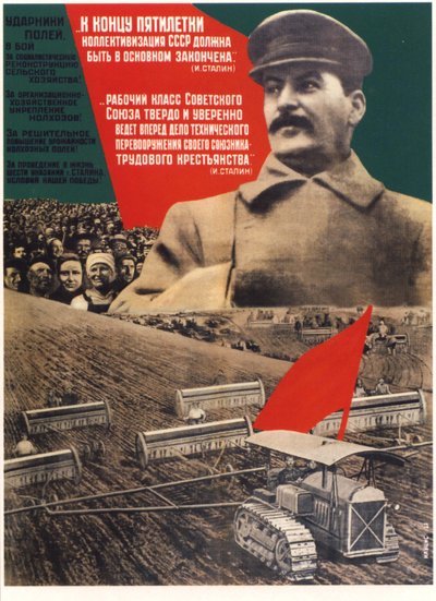 Ved udgangen af en femårsplan skulle kollektiviseringen være færdig Plakat, 1932 af Gustav Klutsis